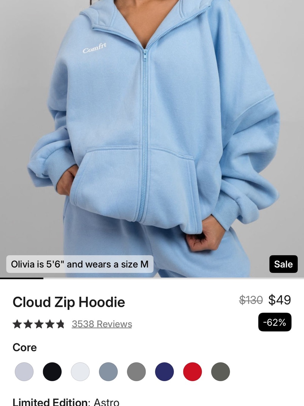 Cloud Zip Hoodie in Light Blue